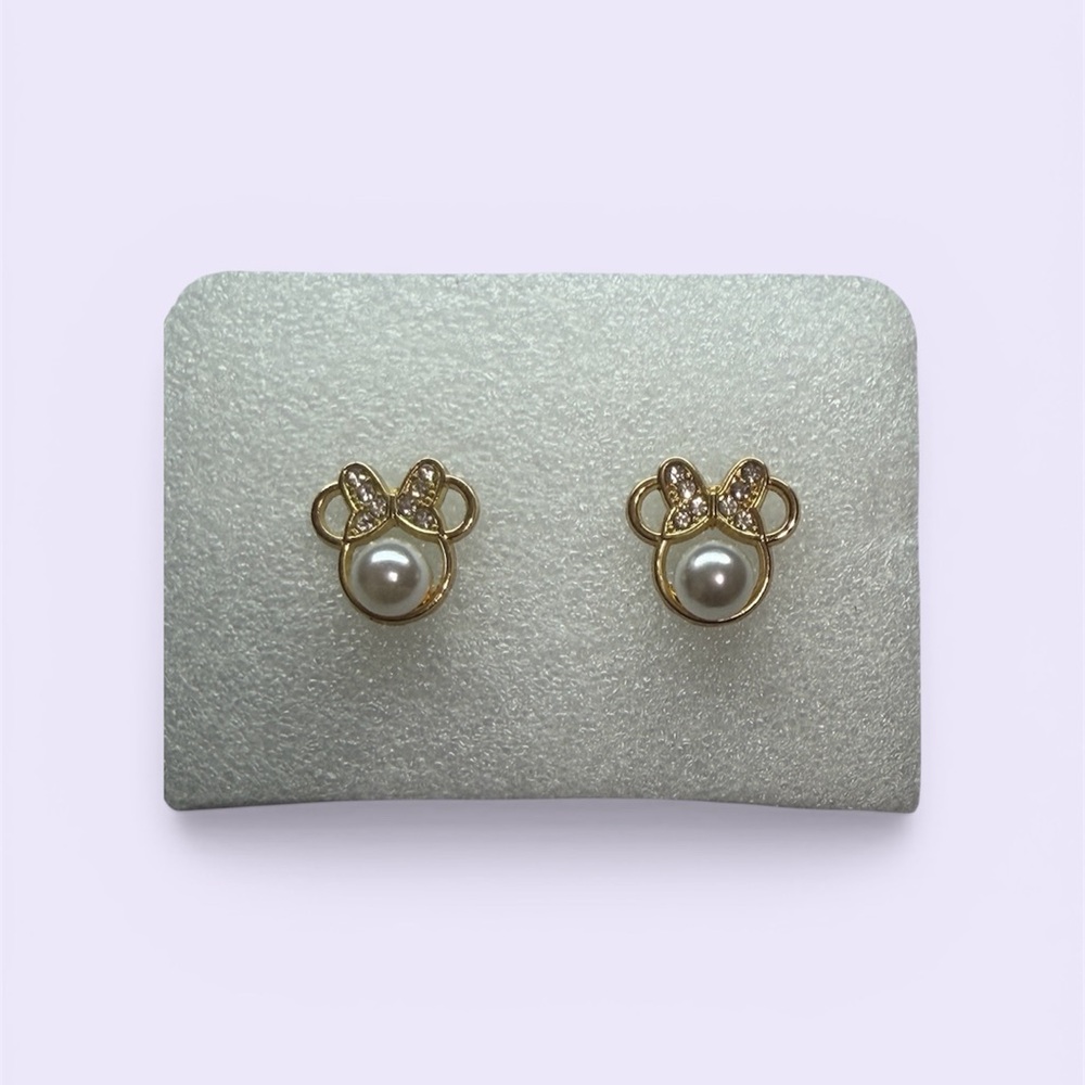 Gold and Pearl Bow Stud Earrings